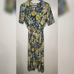 Norma Kamali Black Floral Midi Dress